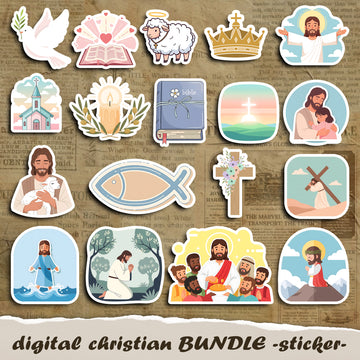 STK12 Christian Sticker Pack – Bible Verse Vinyl Stickers Combo for Faith Journals, Water Bottles, Laptop – Jesus Scripture Waterproof Decals Gift Set (15 pcs)