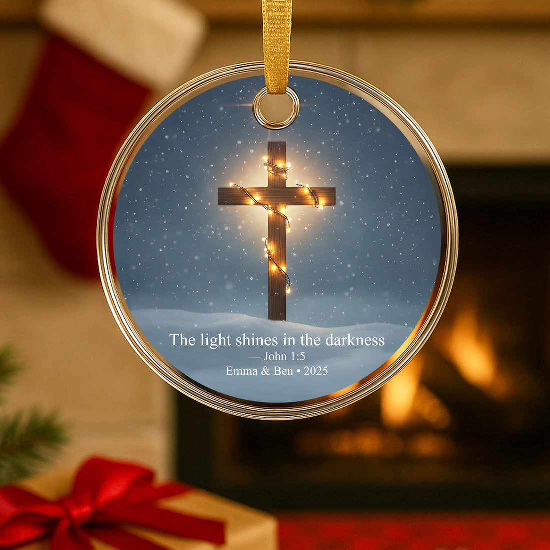 Christmas Ornament Set of 4 | Glass & Acrylic Ornaments | Cross, Dove, Nativity, Star Design | Premium Holiday Tree Decoration Gift|ONMCB12