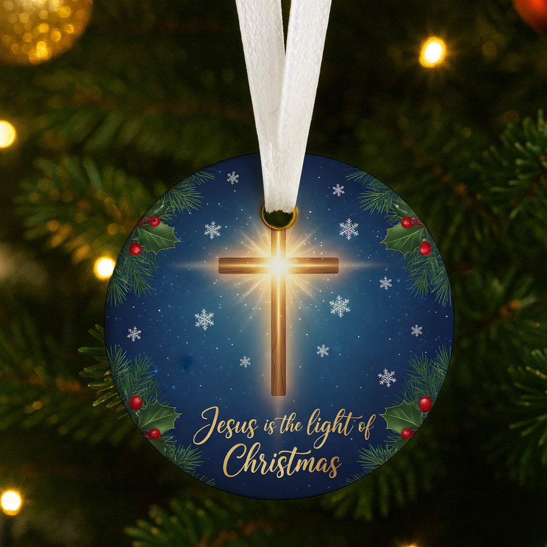 Christian Christmas Ornament Set of 3 | Cross & Star Ornaments Combo | Ceramic and Acrylic Holiday Decor Gift Bundle|ONMCB10