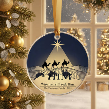 Personalized Christian Ornament – Wise Men Still Seek Him Nativity Scene, Custom Family Name Christmas Gift 2025|ONM30