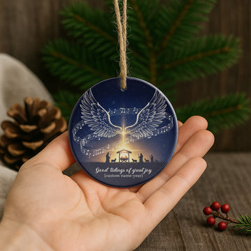 Personalized Christian Ornament – Good Tidings of Great Joy Nativity Scene, Custom Family Name Christmas Gift|ONM29