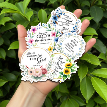 STK145 Floral Christian Stickers with Bible Verses – Waterproof Faith Vinyl Decals for Laptop, Water Bottle, Journaling – Set of 5