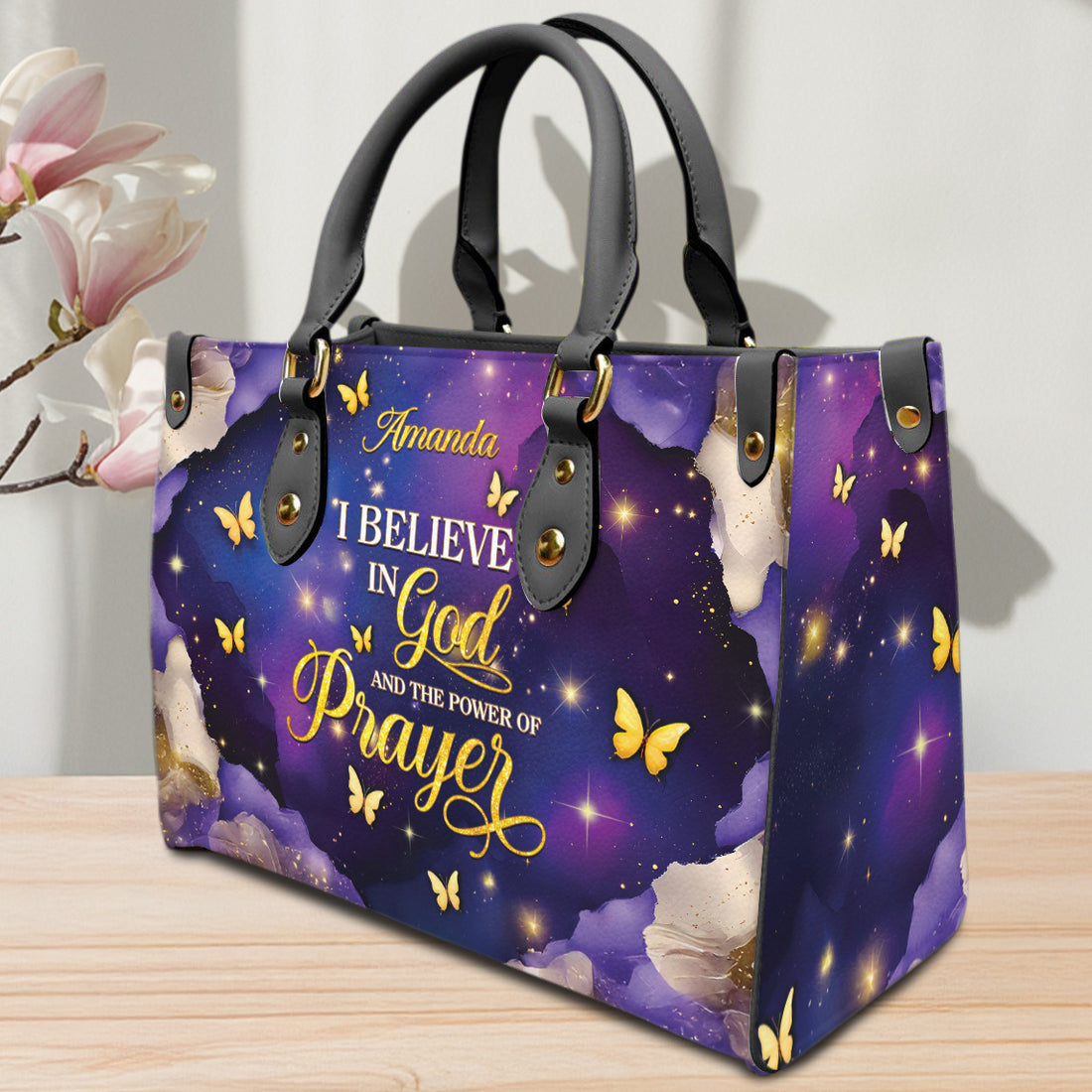 HB21-personalized i belive in God bag – butterfly prayer handbag – christian gift for mom or her