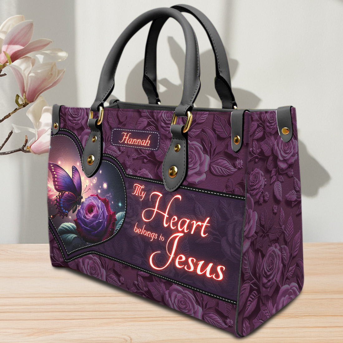 HB20-personalized christian handbag – faith butterfly leather bag – religious gift for women and mom
