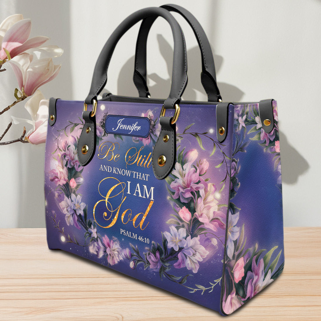 HB31-Be Still and Know Handbag, Personalized Leather Handbag, Christian Gift, Faith Bible Verse Bag, Gift for God Believers