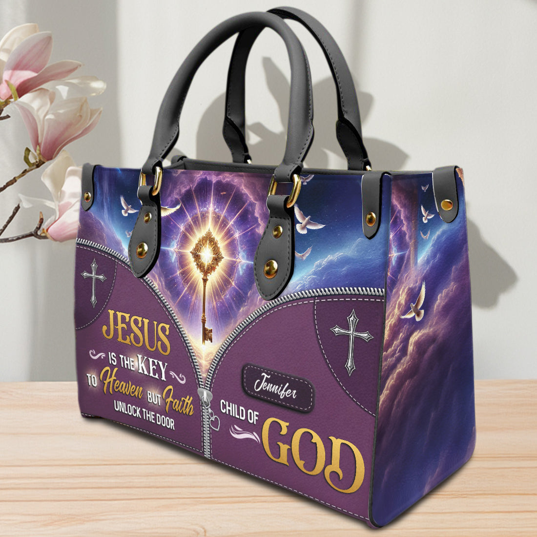 HB25-Christianartbag Handbags, Jesus Is The Key To Heaven But Faith Unlock The Door, Gifts for Women, Personalized Bags, Mother's day gift