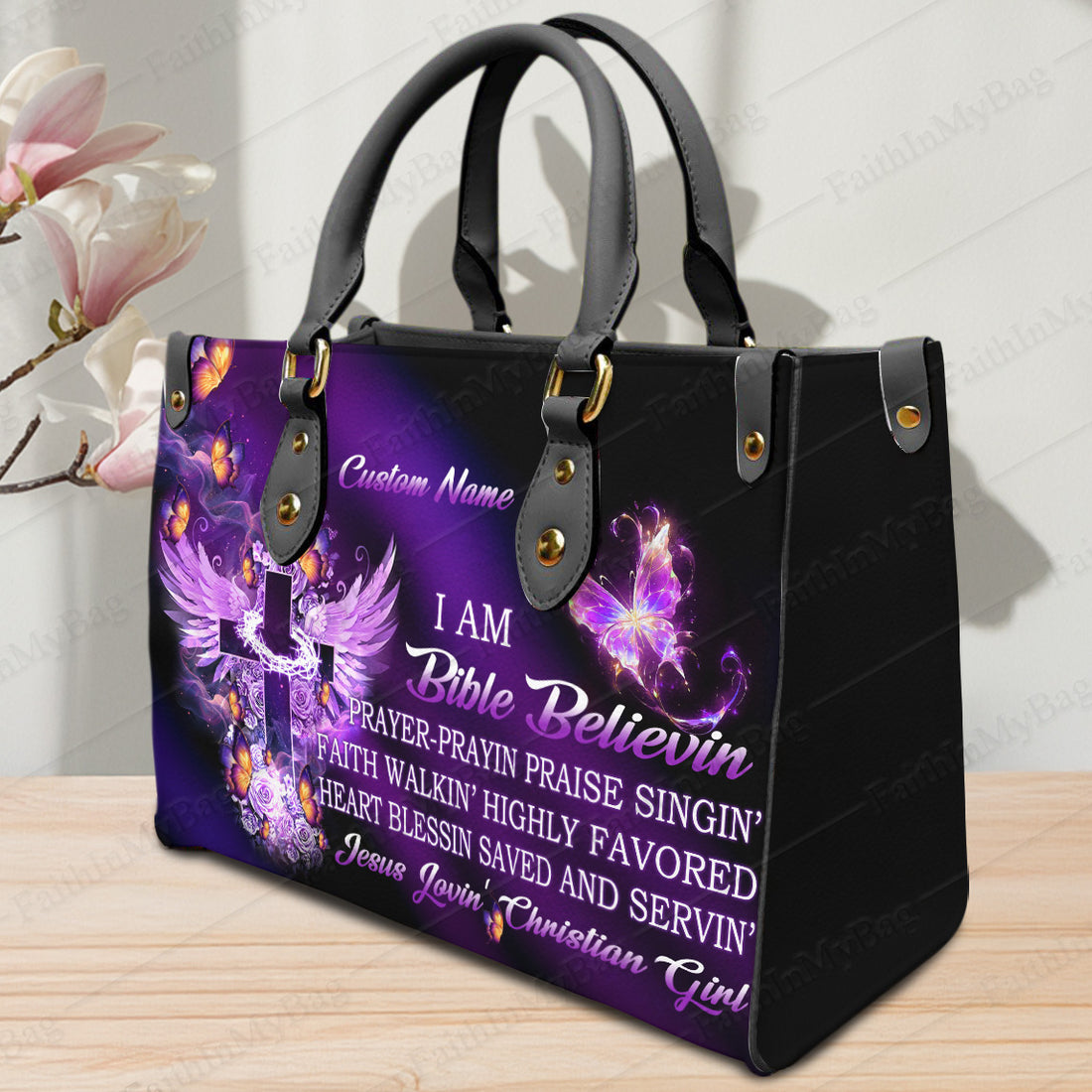 HB51 - Custom Christian Handbag, Bible Believing Quote Bag, Faith Inspired Purse, Jesus Loving Girl Gift, Personalized Religious Tote