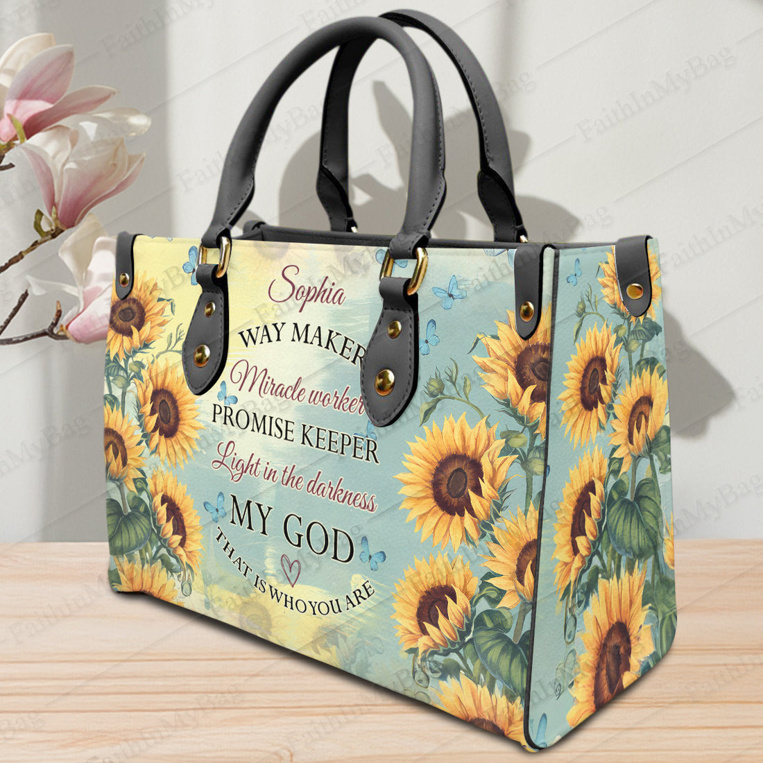 HB110 - Personalized Christian Handbag for Women – Custom Name Faith Tote Bag with Inspirational Bible Verse Art