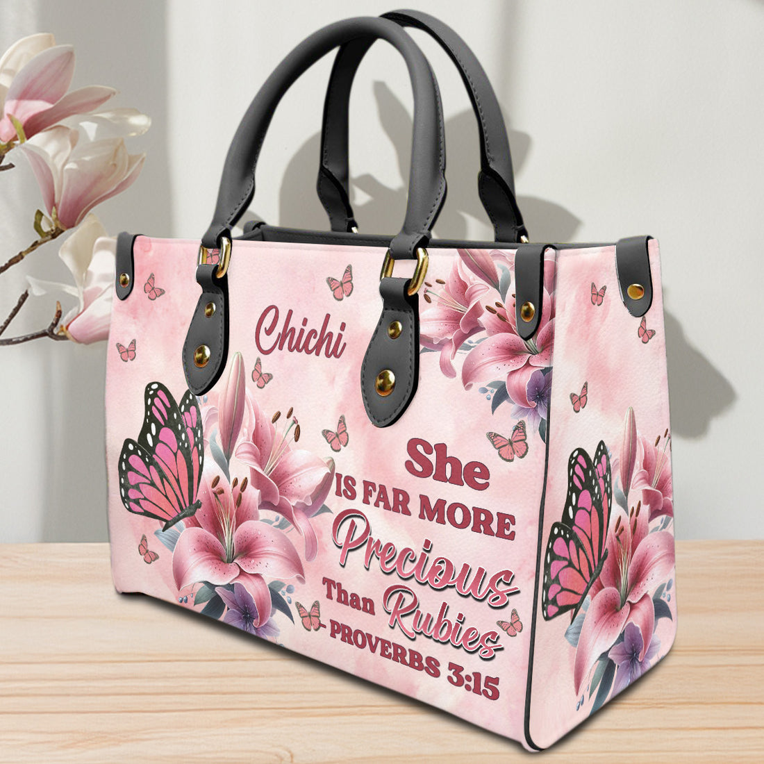 HB40-Personalized Christian Handbag for Women, Proverbs 3:15 Gift, Far More Precious Than Rubies, Pink Scripture Purse for Mom, mother's day gift