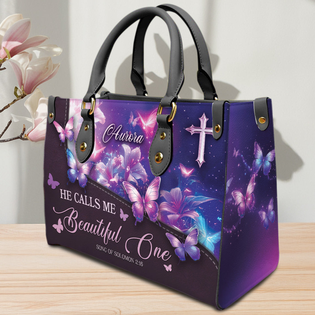 HB33-Personalized He Calls Me Beautiful One Handbag, Christian Purse with Handles, Bible Verse Bag, Faith Gift for Women, Jesus Lover Gift