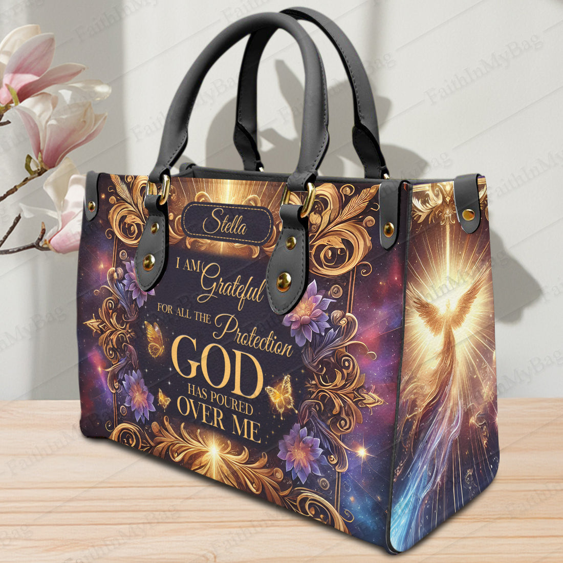 HB01-Christian Handbag - Personalized God Protection Bag, Faith-Based Purse, Religious Gift for Women, Spiritual Tote with Name Customization