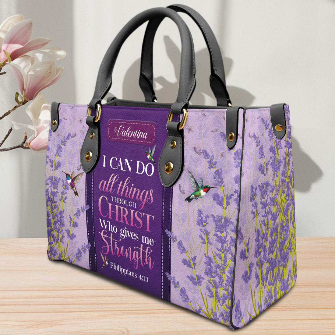 HB76-Custom Name Philippians 4:13 Handbag – I Can Do All Things Through Christ Tote – Christian Floral Purse Gift for Women of Faith