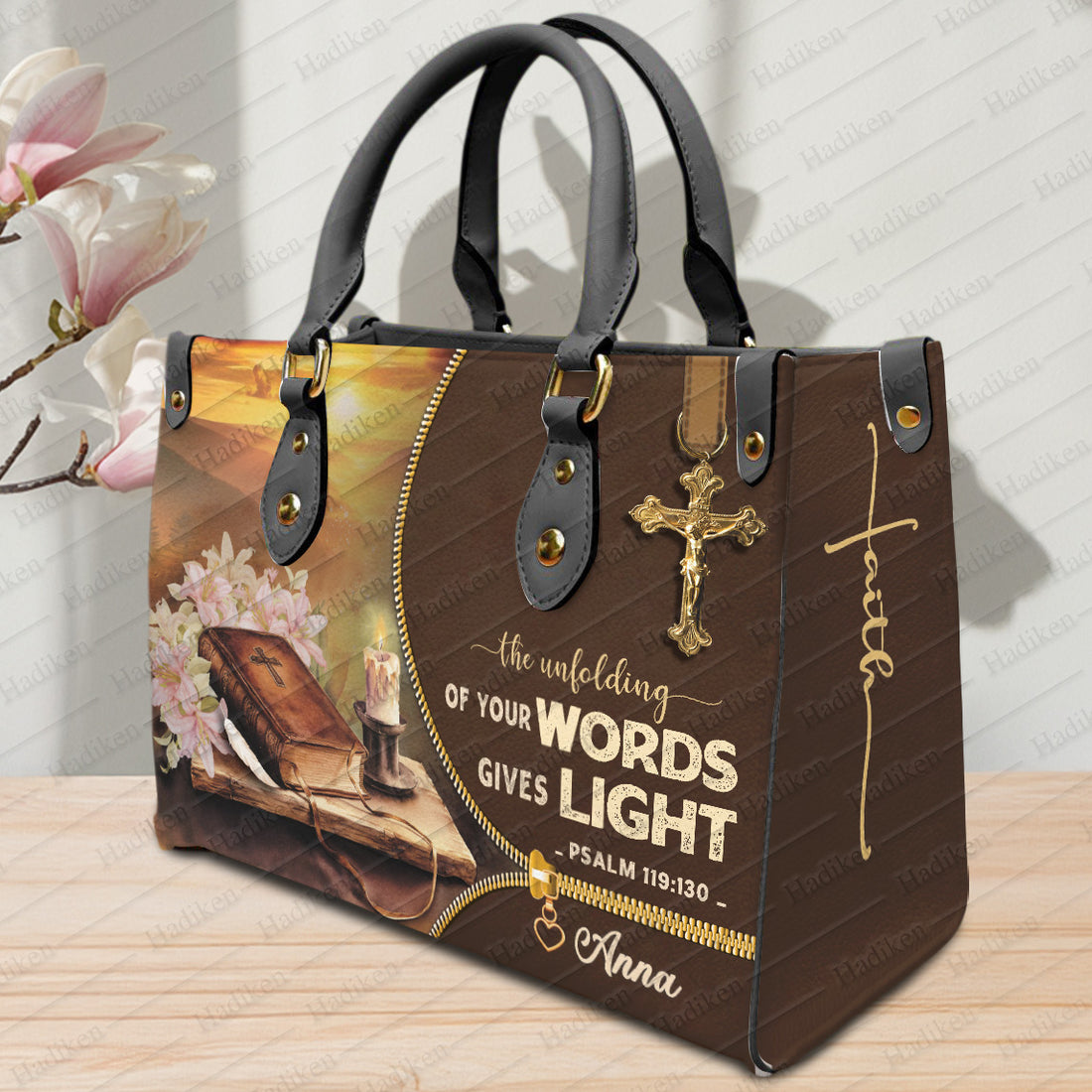HB94 - Custom Christian Handbag – Psalm 119:130 Scripture Purse, Faith-Based Tote Bag, Personalized Religious Gift for Women
