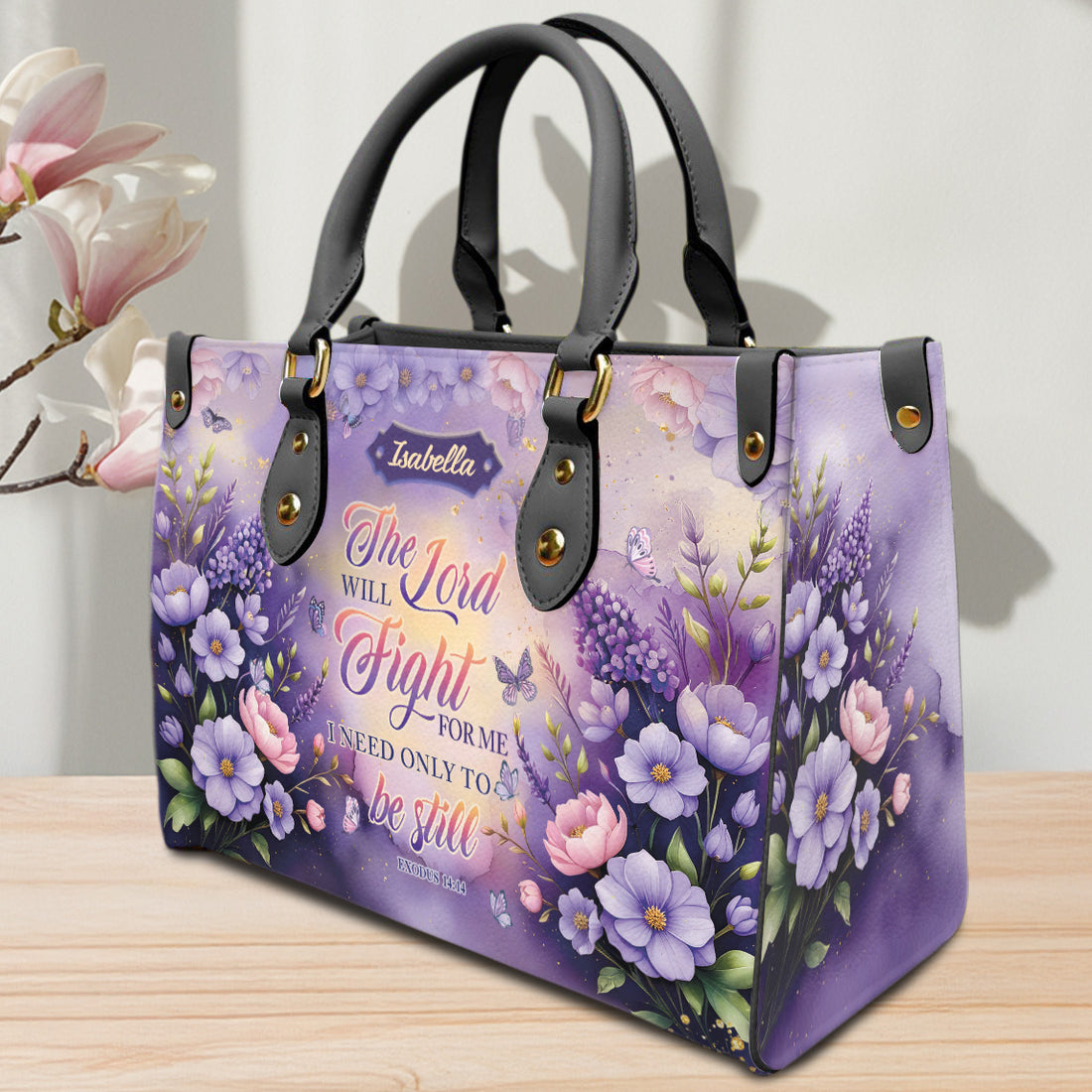 HB34-The Lord Will Fight For Me Handbag, Personalized Christian Purse, Exodus 14:14 Bible Verse Bag, Faith Gift for Women, Be Still Tote