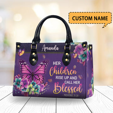 HB15-Custom Name Christian Leather Handbag โ Personalized Religious Handbag for Women, Christian Cross & Butterfly Bag, Faith-Based Gift for Her