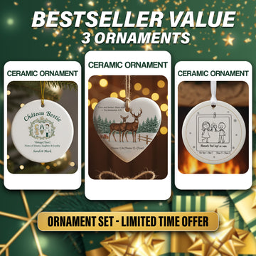 Personalized Ceramic Ornament Set 3-Pack | Christmas Tree Decor | Family, Couple, Best Friend Holiday Gift|ONMCB08