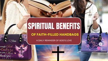 Faith-filled Christian handbags featuring inspirational Bible verses, reminding women of God's love and strength every day.