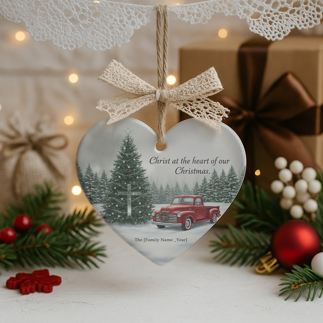 ristian Christmas Ornament – Christ at the Heart of Our Christmas, Custom Faith Based Holiday Decor|ONM33