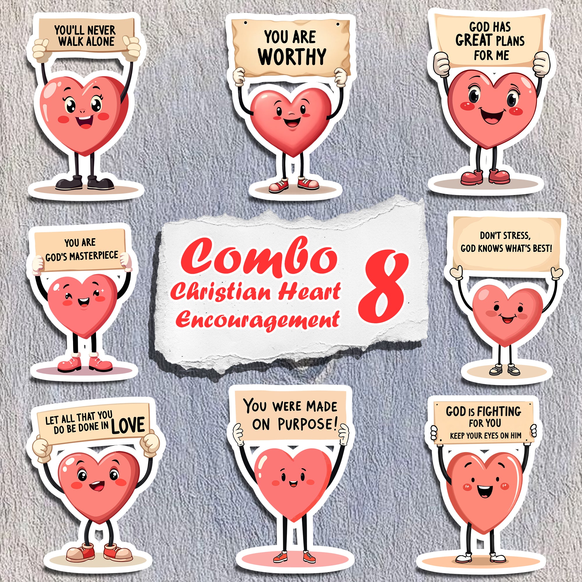 STK62 Christian Heart Sticker Sheet – Encouraging Bible Verse Vinyl Stickers for Laptop, Water Bottle, Journal – Faith Gift for Kids and Teens