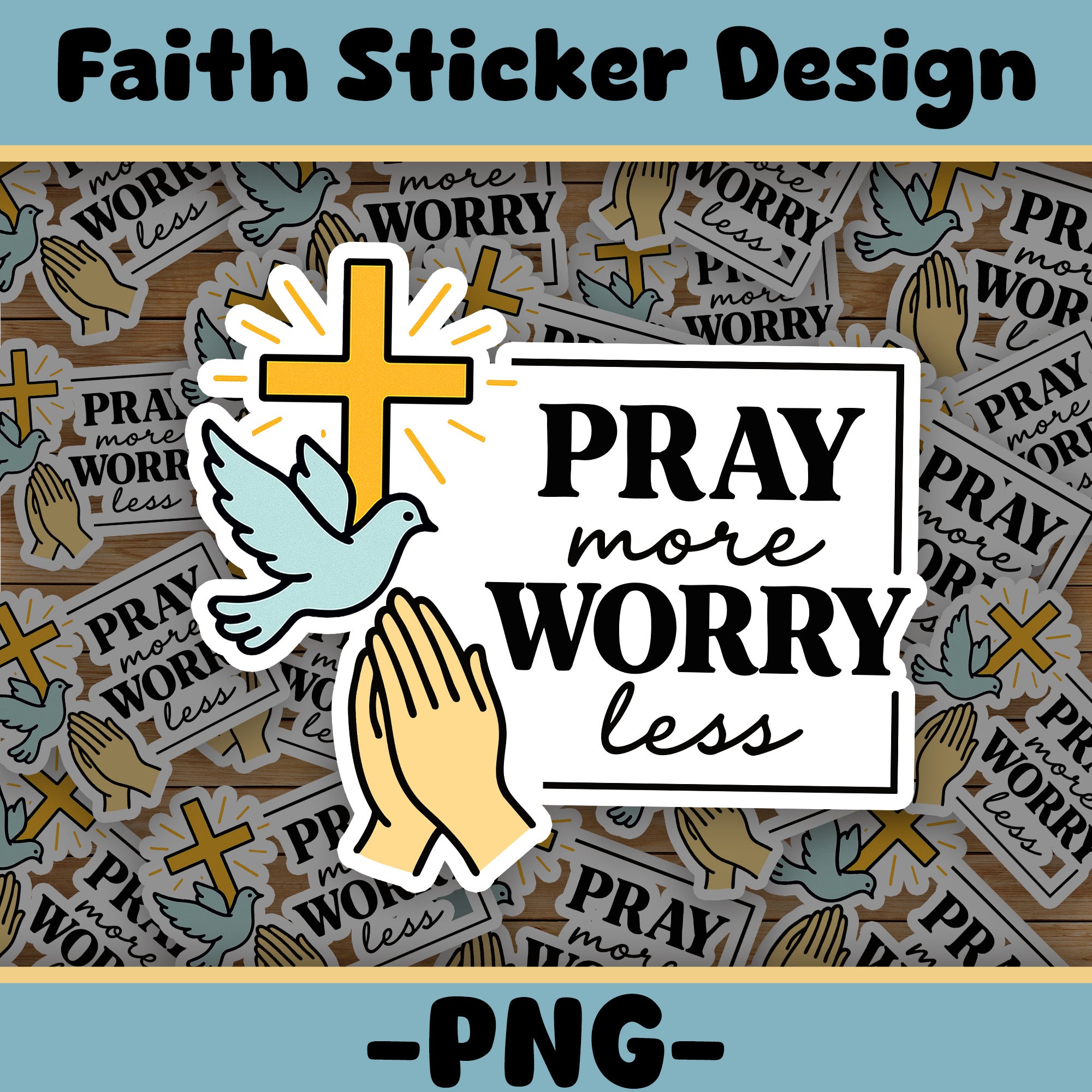 STK49 Pray More Worry Less Christian Fridge Magnet – Faith-Based Refrigerator Decor with Cross, Dove and Prayer Hands – Inspirational Catholic Gift USA