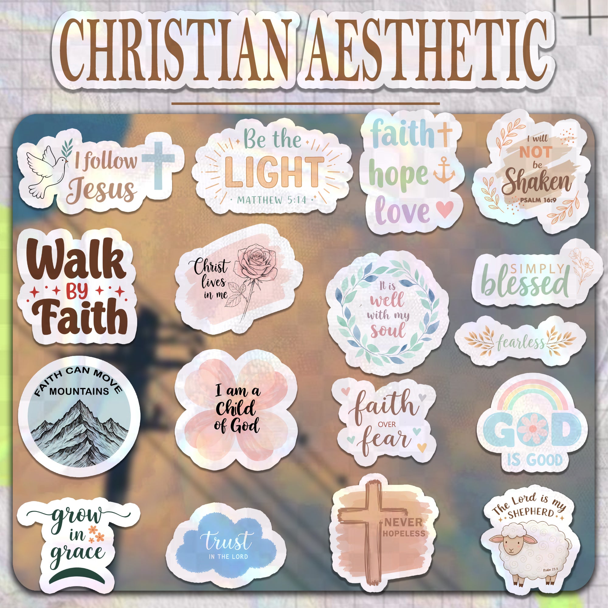 STK04  Cute Christian Sticker Pack – Faith Based Vinyl Decals with Bible Verses – Waterproof Jesus Stickers for Laptop, Bottle, Journal