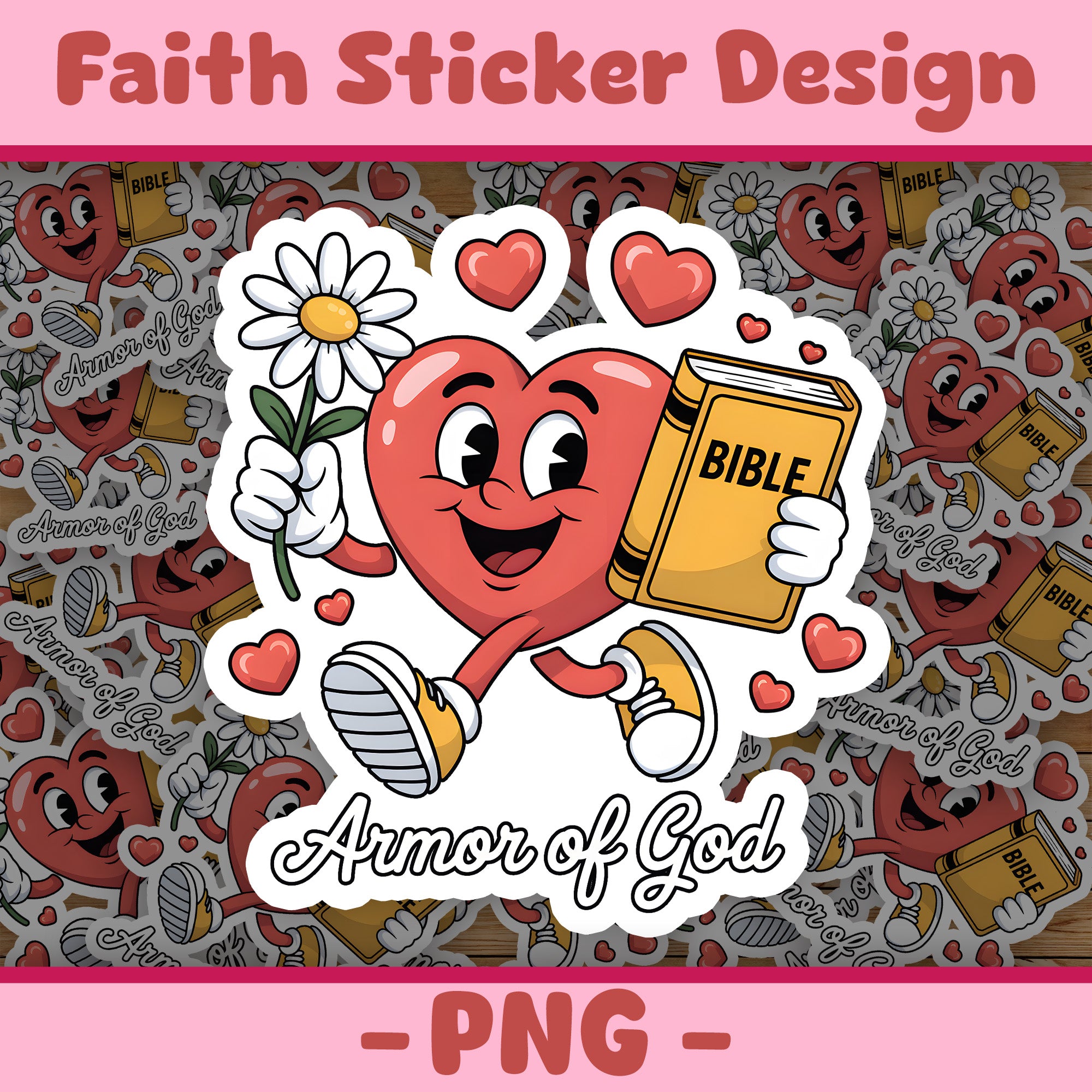 STK05 Armor of God Christian Sticker – Cute Heart Bible Vinyl Decal for Laptop, Water Bottle, Journal – Faith Based Gift Idea