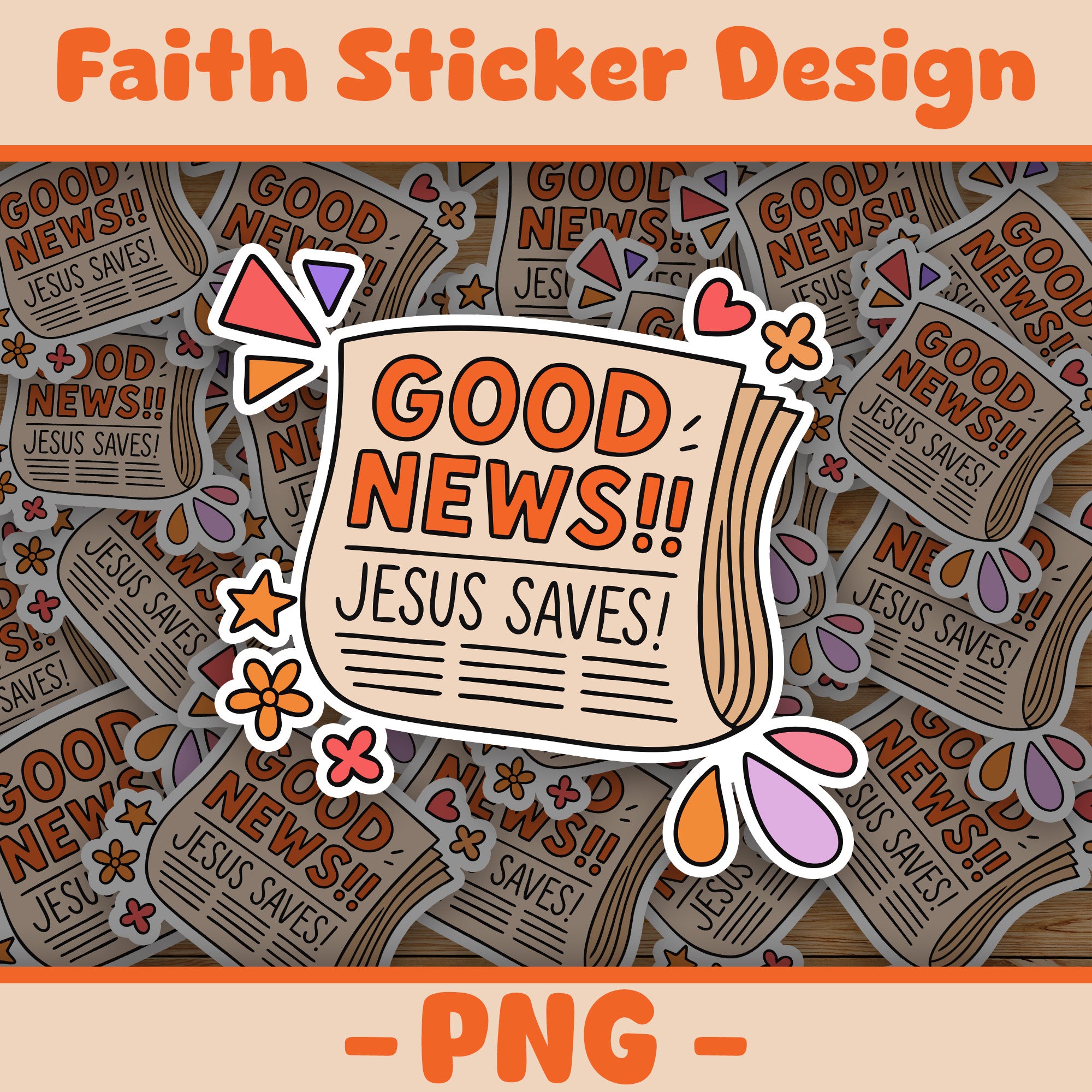 STK07 Good News Jesus Saves Sticker – Christian Vinyl Decal for Laptop, Water Bottle, Journal – Faith Based Gospel Gift Idea