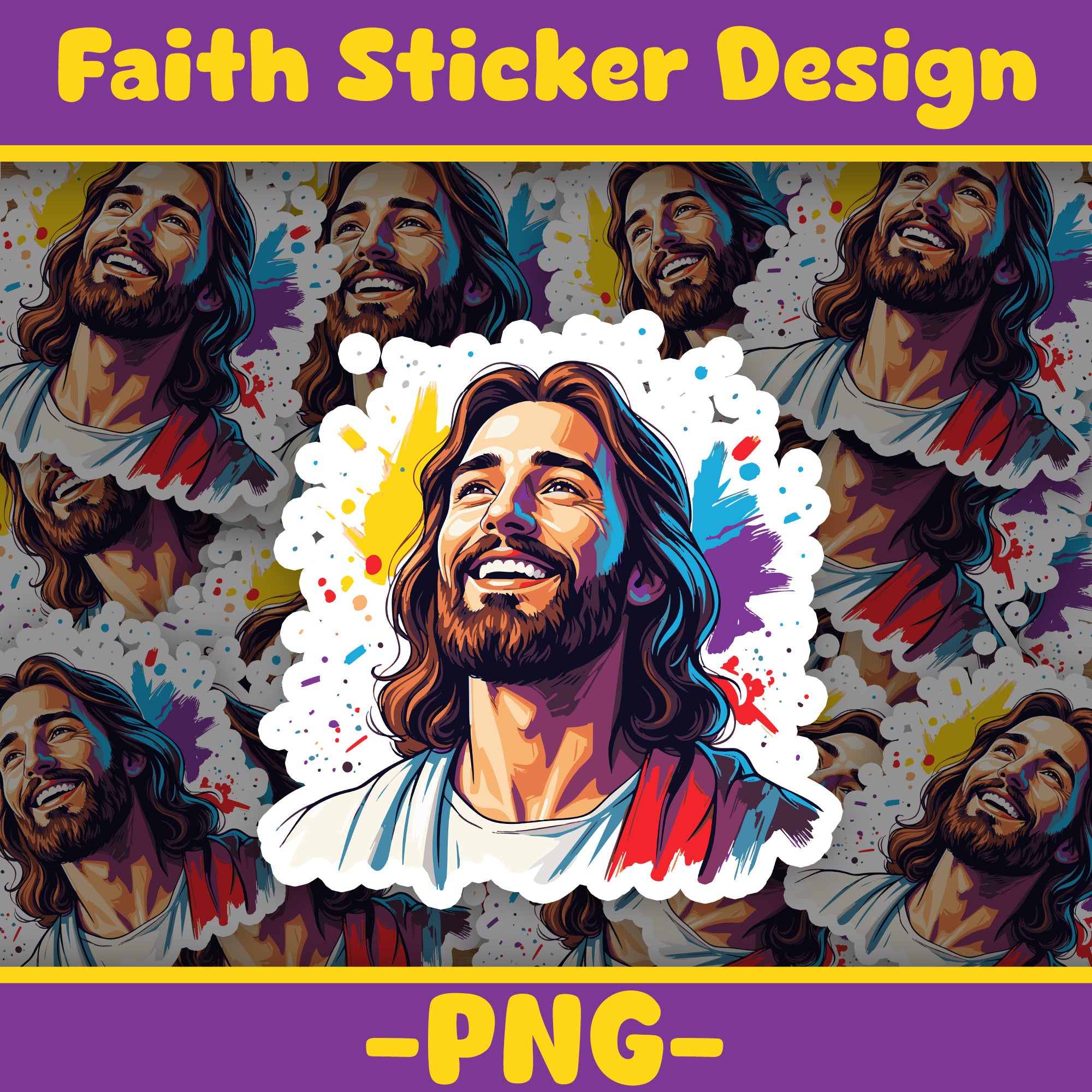 STK17 Smiling Jesus Sticker – Christian Vinyl Waterproof Decal, 3 Inch Faith Sticker for Laptop, Water Bottle, Bible Journal Gift