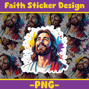 STK17 Smiling Jesus Sticker – Christian Vinyl Waterproof Decal, 3 Inch Faith Sticker for Laptop, Water Bottle, Bible Journal Gift