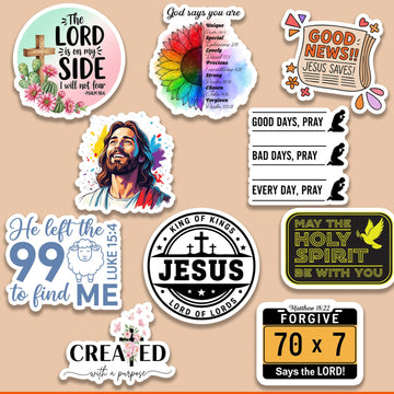 10 Christian Sticker Set – Bible Verse Vinyl Decals, Waterproof Faith Stickers for Laptop, Water Bottle, Journal, Jesus Gift Pack |STK18