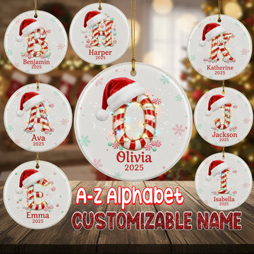 Candy Cane Alphabet Ornament 2025, Personalized Letter Christmas Ornament, Custom Name Gift for Kids Family, Holiday Tree Decor | Ornament137
