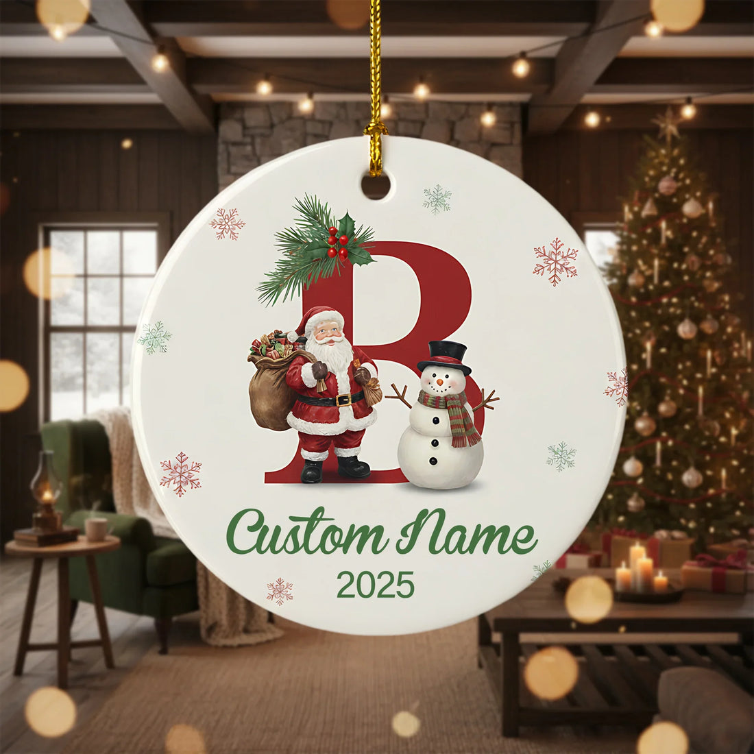 Custom Letter Ornament 2025 Personalized Alphabet Christmas Ornament A–Z Santa & – personalized Christian ornament – Circle