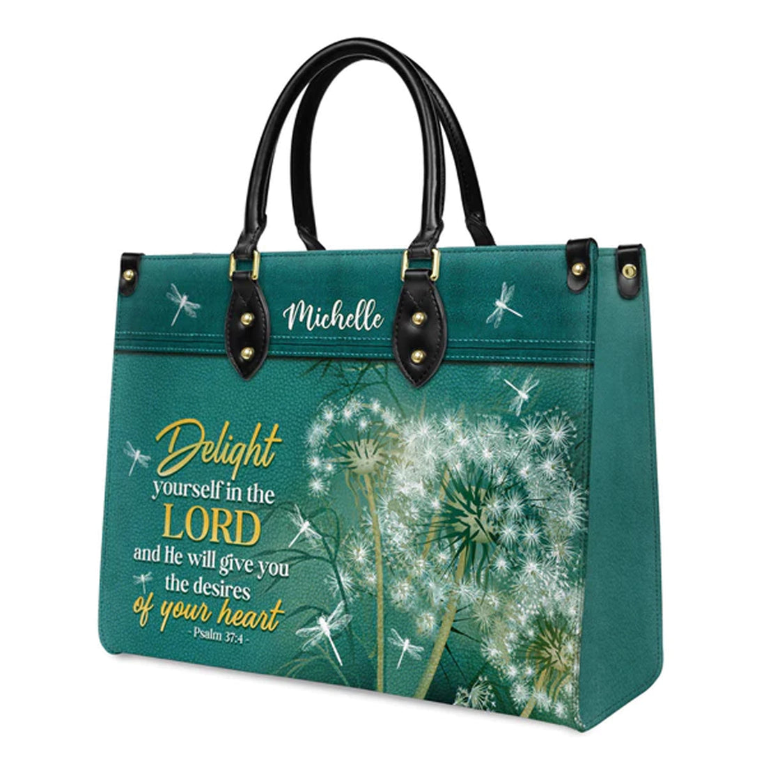 Christianart Designer Handbags, Delight Yourself In The Lord Psalm 37:4 Dandelion Dragonfly, Personalized Gifts, Gifts for Women, Christmas Gift.