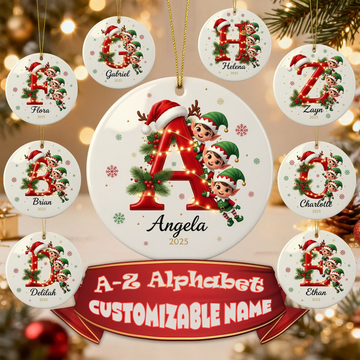 Elf Alphabet Ornament 2025, Custom Name Christmas Ornament, Personalized Letter Ornament for Kids Family, Holiday Tree Gift | Ornament136