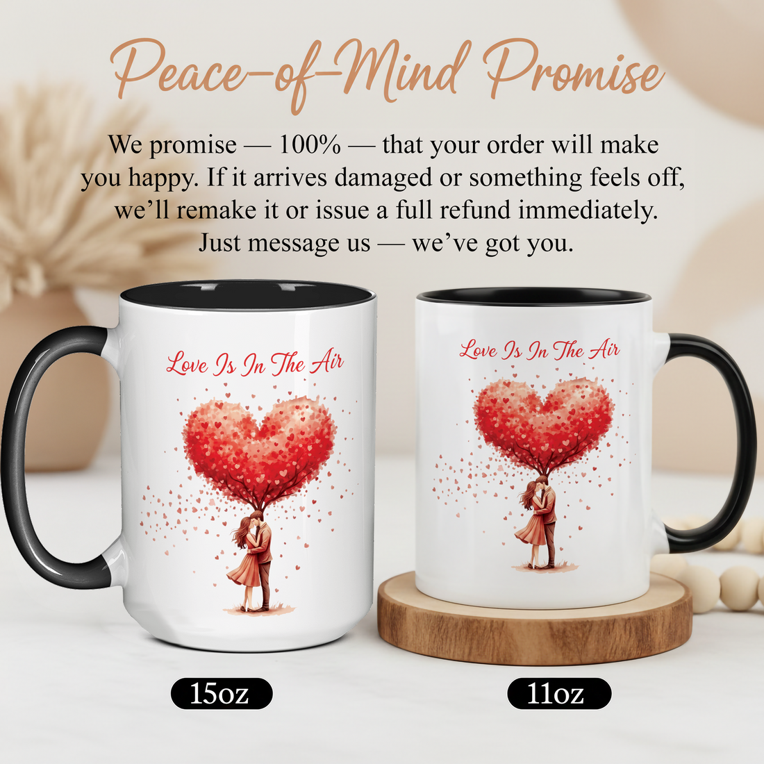 Love Is In The Air Mug, Personalized Gift for Couples, Heart Tree Mug, Custom Valentine’s Day Gift, Romantic Coffee Mug | Mug 136