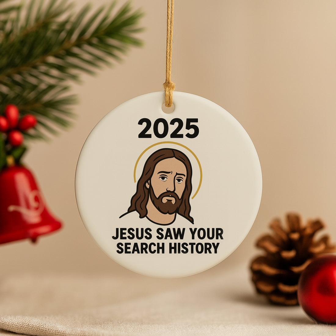 Jesus Christmas Ornaments Set of 5, Funny Christian Ceramic Decor, Pray First Coffee Later, Gift for Believers 2025|ONMCB22