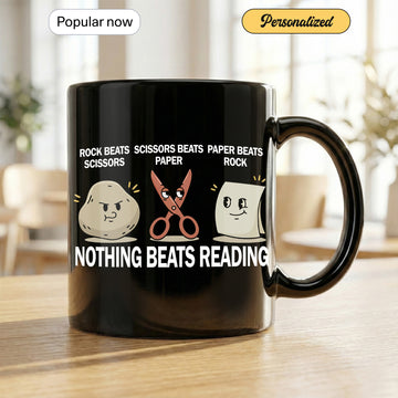 Nothing Beats Reading Mug – Funny Book Lover Cup, Rock Paper Scissors Reading Humor, Gift for Readers & Bookworms | Mug 160