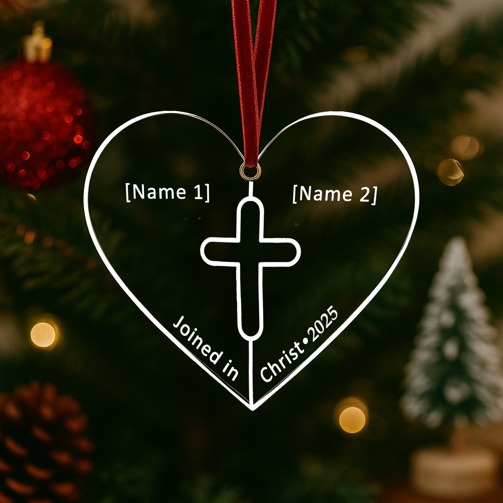 Personalized Heart Ornament – Joined in Christ 2025 – Christian Wedding Gift – Custom Name Ornament for Couples – Faith Christmas Decor|ONM53