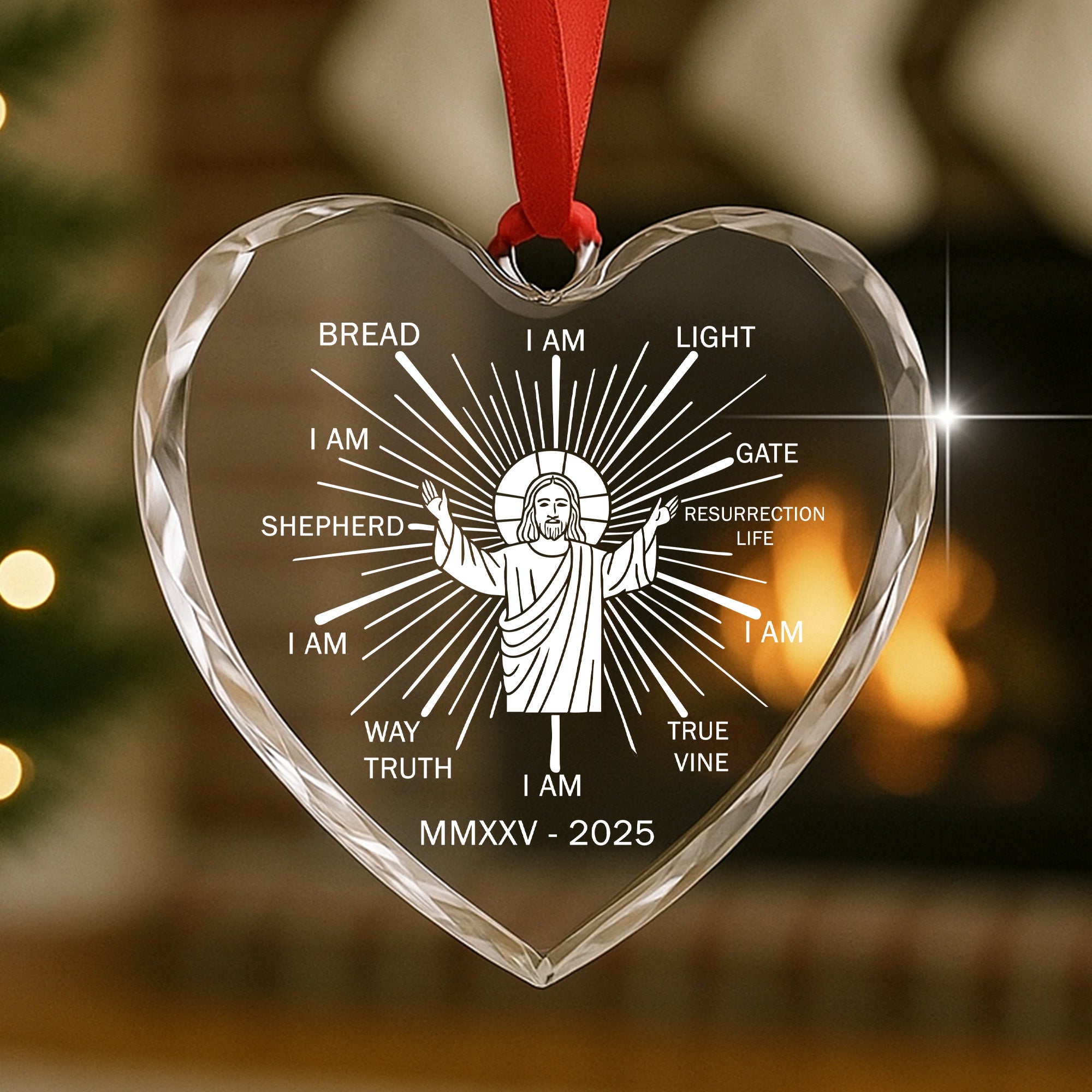 Jesus I AM Christian Ornament – Heart Crystal Religious Christmas Decoration | Faith Gift for Home or Tree Decor 2025|ONM57