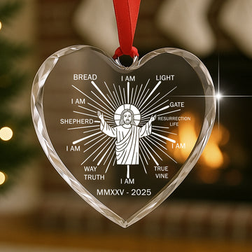 Jesus I AM Christian Ornament – Heart Crystal Religious Christmas Decoration | Faith Gift for Home or Tree Decor 2025|ONM57