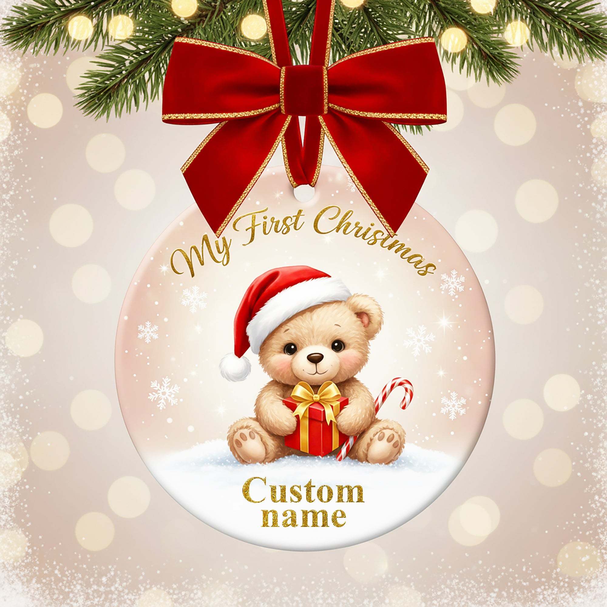 My First Christmas Ornament 2025, Baby Bear Ceramic Ornament, Personalized Name Gift, New Baby Keepsake, Cute Holiday Decoration | Ornament148