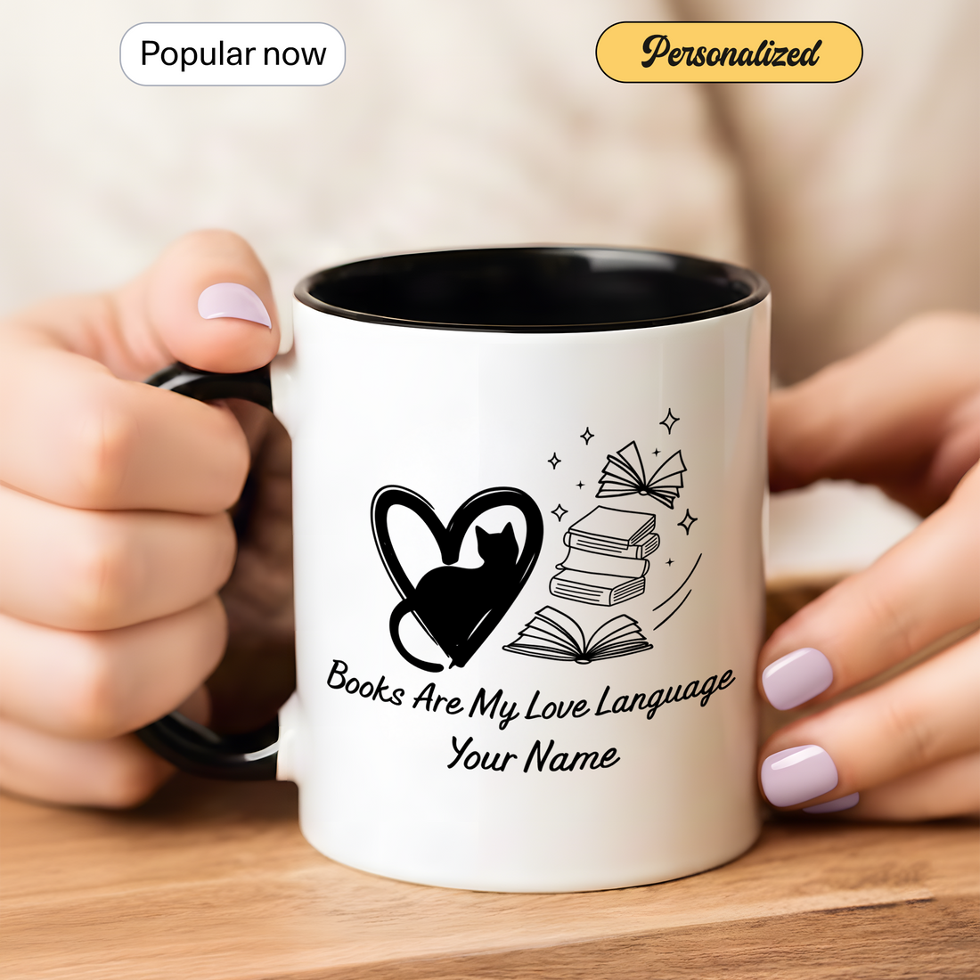 Personalized Books Are My Love Language Mug – Custom Name Cat Lover Coffee Cup, Book Lover Gift| Mug 92