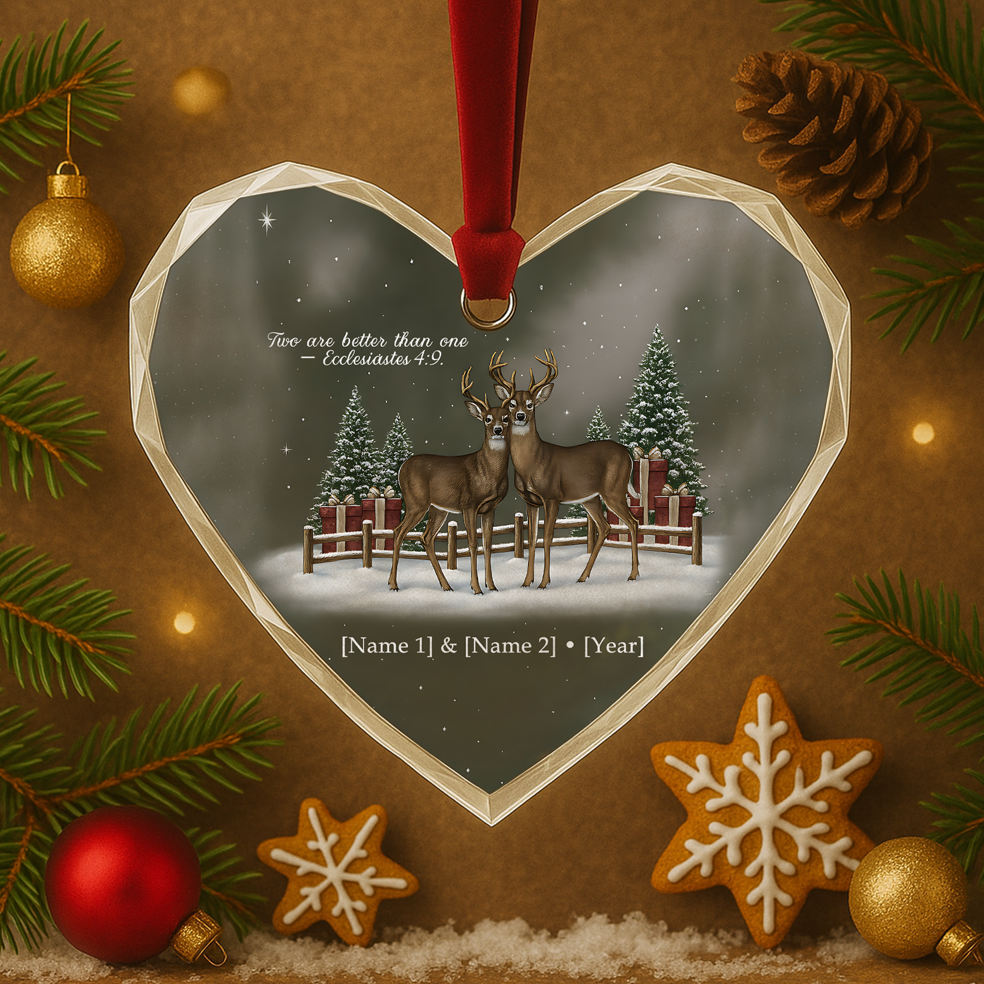 Personalized Deer Couple Heart Ornament, Christian Bible Verse Gift, Custom Acrylic Ornament for Couples, Christmas Keepsake|ONM80