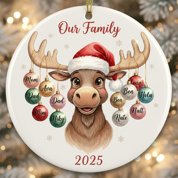 Personalized Family Reindeer Ornament 2025, Custom Name Christmas Ornament, Cute Moose Ornament for Family, Holiday Gift Keepsake | Ornament177