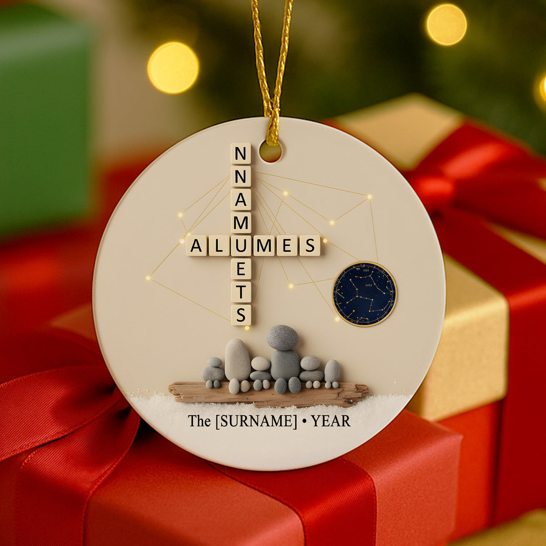 Custom Family Scrabble Ornament – Personalized Ceramic Christmas Gift | Holiday Keepsake Decoration for Family & Friends|ONM64
