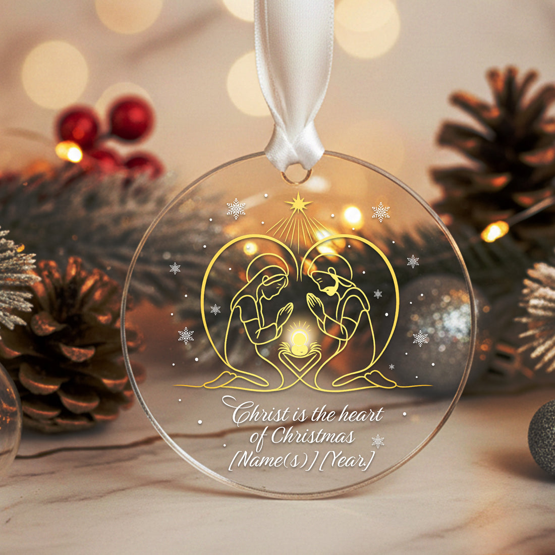 Religious Christmas Ornament - Christ Is The Heart Of Christmas Custom Acrylic Decoration|ONM37