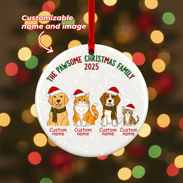 Personalized Pet Family Christmas Ornament 2025 – Custom Dog Cat Ceramic Ornament – Add Names & Images – Cute Xmas Gift for Pet Lovers | Ornament151