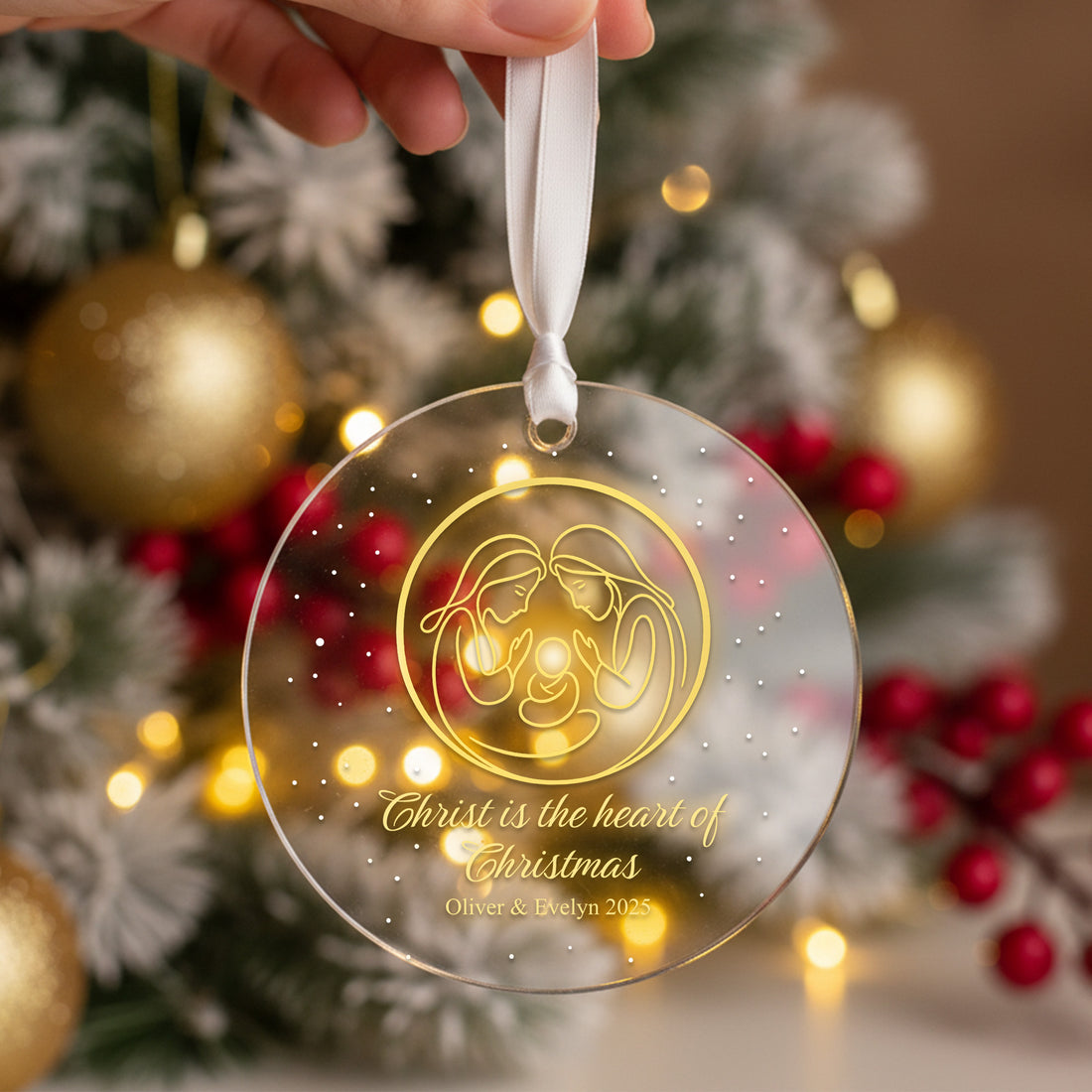 Acrylic Nativity Ornament | Christ Is the Heart of Christmas Design – Personalized Religious Holiday Decor|ONM38