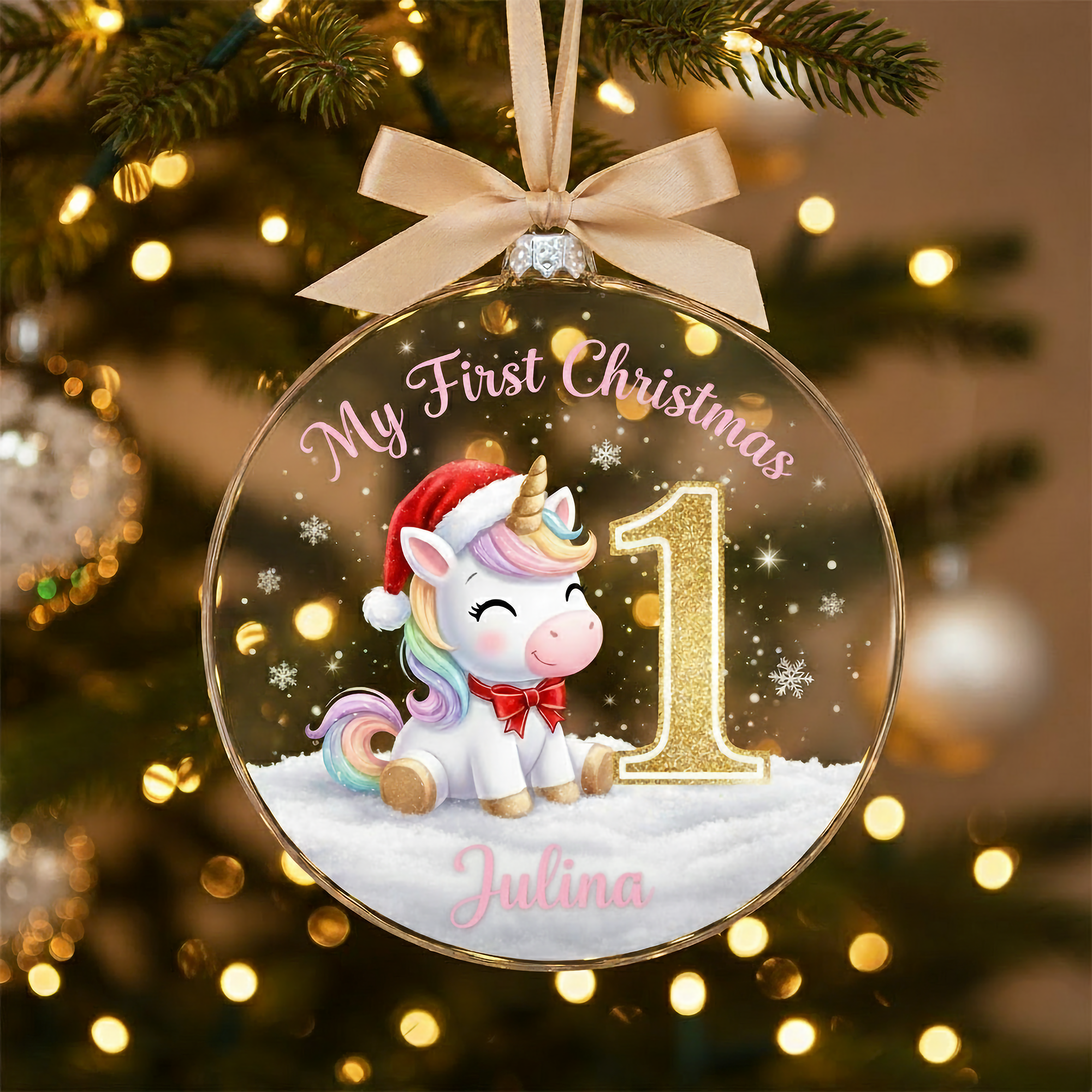 My First Christmas Ornament, Personalized Baby Unicorn Acrylic Ornament, Custom Name Gift for Girl, 1st Christmas Keepsake | Ornament123