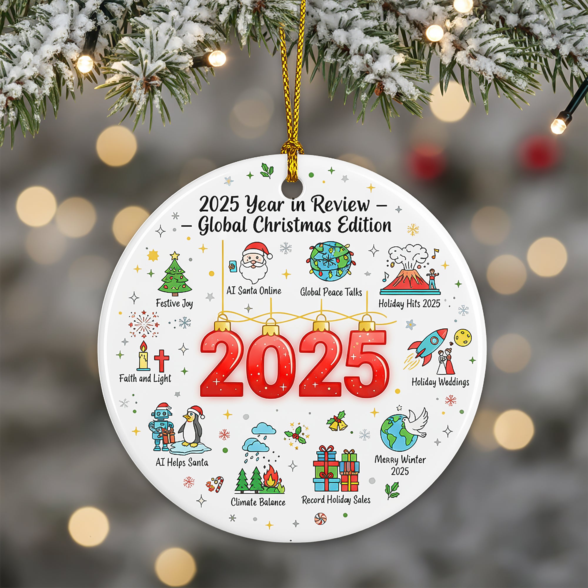 2025 Year in Review Ornament, Funny Global Christmas Ornament Gift, World Events Keepsake, Unique 2025 Ceramic Holiday Decoration | Ornament144